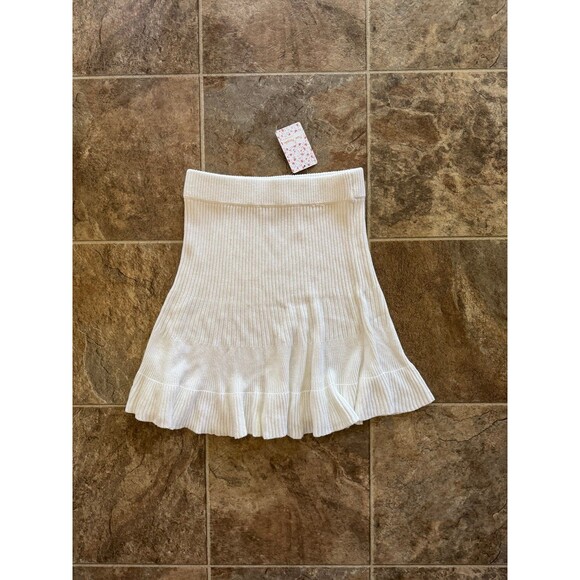 Free People Solid Gold Ivory Ribbed Knit Mini Skirt Cream Size Medium - Picture 3 of 11